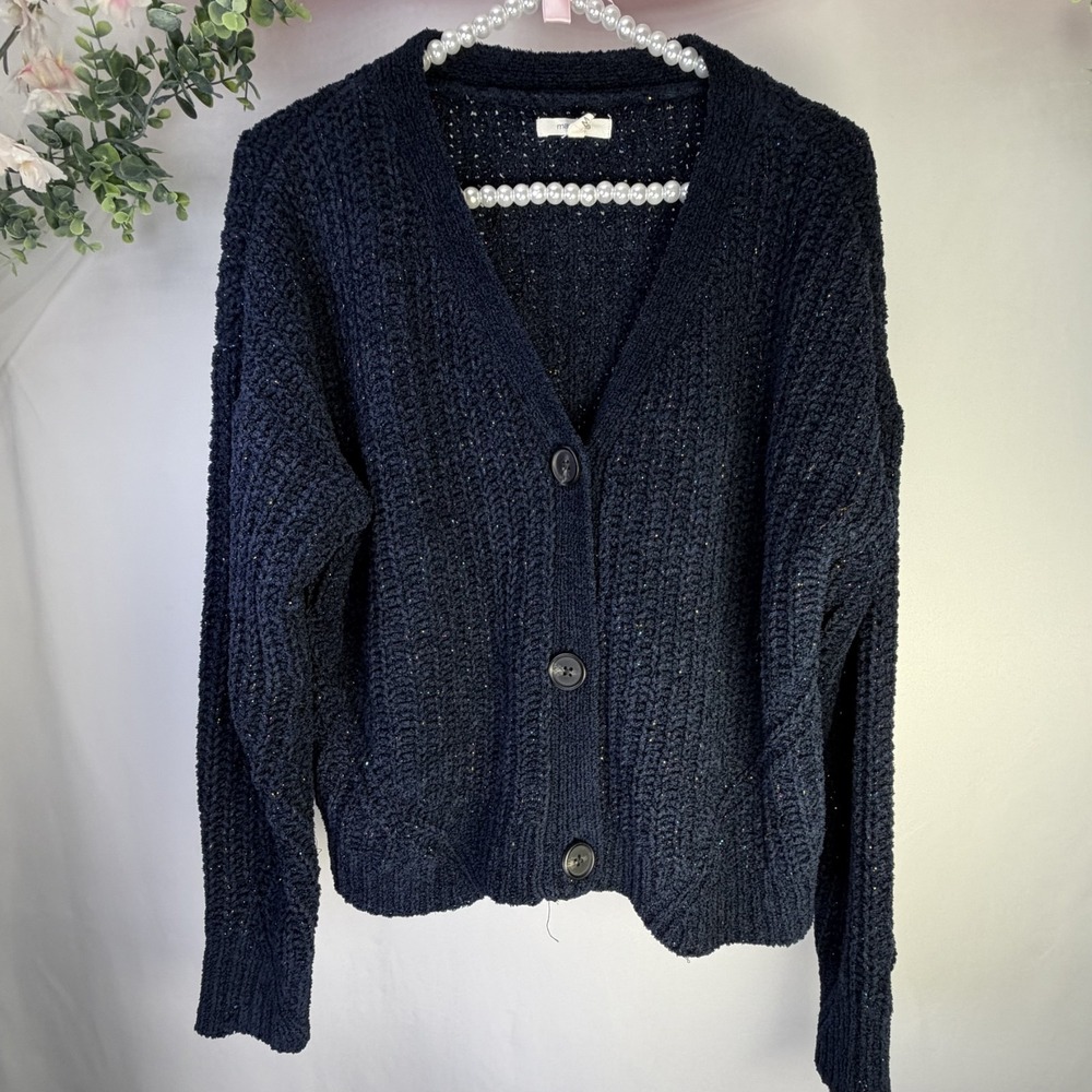 Maurices Women's Cardigan Sweater Blue Sparkle Button Size Medium Long Sleeve